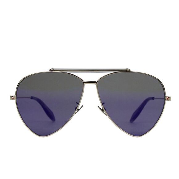 Alexander McQueen Unisex Blue Metal Reflective Aviator Sunglasses main image 9